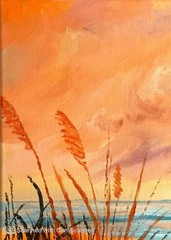 Original Acrylic Painting 11×14 Signed Canvas Art – Seaside Grass at Sunset