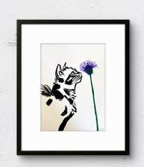 JANICEART Cat Flower Abstract Purple Original Paper 9×12 Acrylic Wall Art