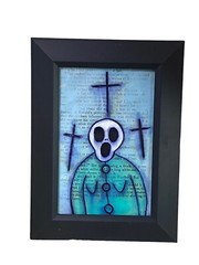 Original Painting Ghost Woman Blue #14 framed Dark art Horror halloween Oddity
