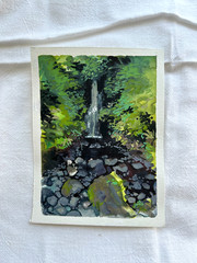 Ireland Waterfall Landscape Mini Acrylic Gouache Painting OOAK 4.5 x 6 inches