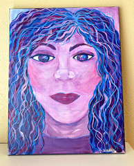 Original Acrylic Portrait Painting 11 x 14 inch, Peace in my Soul, Purple tones