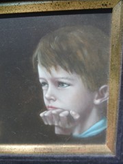 PAIR (2) CARLO WAHLBECK OIL PAINTINGS SURREAL SYMBOLIST BOY AND WOMAN PORTRAITS