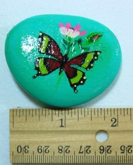 Flowers & Butterfly Hand painted rock Stone art Aqua