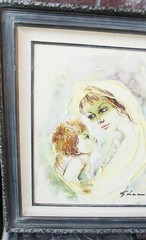 VINTAGE G. LUCIANA ORIGINAL OIL PAINTING MOTHER & CHILD WOOD FRAME CERTIFICATE