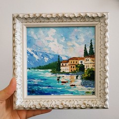 Lake Como Painting Scenery Italy Original Art Impasto Oil Painting 3D Art 6×6