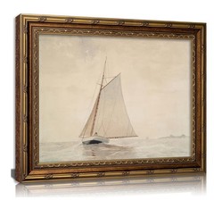 Vintage Gold Framed Sailboat Canvas Art – Retro Coastal Seascape Wall Decor 11×9