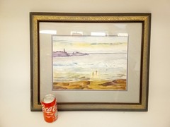 Jane Harper watercolor painting people on beach framed Oregon Coast Sands ofTime