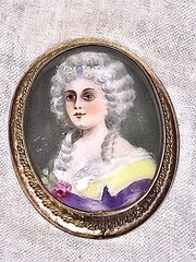 Miniature Portrait Lady Hand Painted Civil War Period Brooch Victorian Brooch
