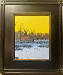 Superb Nicholas Coleman (b.1978) Signed Oil on Board „Winter Camp Scene“ Western