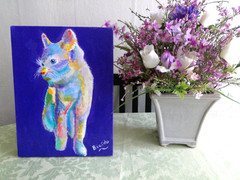 Abstract Kitten Artwork Original Painting 9×12 Colorful Stretched Canvas