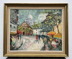 Expressionist Framed Oil Painting Paris Montmartre City Scene, 1925-1949