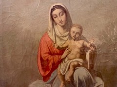 Antique Old Masters Virgin Mary & Child | Large 19th Century Oil Painting