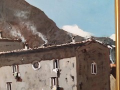 Snowfall in an Old Italian Village Winter Landscape Vintage Oil Painting signed