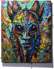 AFRICAN MASK OIL█PAINTING REALISM ART█SIGNED VINTAGE ORIGINAL█EXPRESSIONIST DECO
