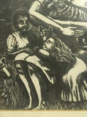 RARE Jesus w/ Children & Lambs Original Charcoal Hand Drawn Artwork Estate Find