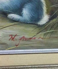 Giclée PAINTING Bunnies farm yellow blue signed gift matted framed