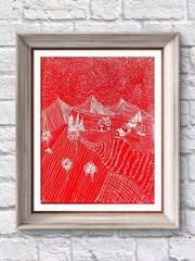 Landscape Line Drawing Abstract Expressionist Original Acrylic Canvas 11×14