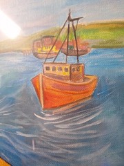 Original Signed Bold Harbor Boats Acrylic Art Impressionist Paper