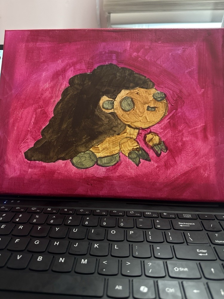 Original Cartoon Character Acrylic Painting on Canvas, Pink Background, Handmade