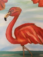 Original oil painting 11 x 14 inches gorgeous colorful orange red flamingo
