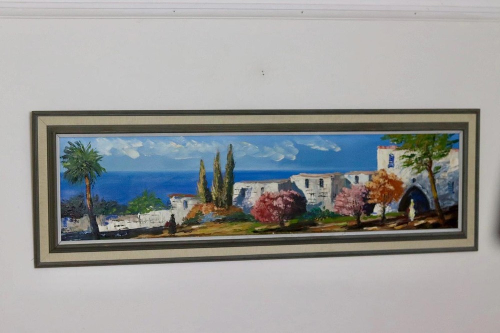 Swedish Original Oil On board Painting “ Coastal Town “ by S. Johansson