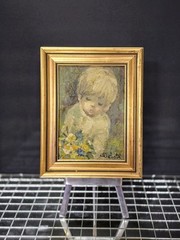 Oil Painting VINTAGE Portrait of a Young Boy – Signed unknown