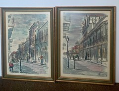 Pair Vintage Franz Weiss Watercolor Signed St Louis St~ Vieux Carre New Orleans