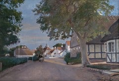 Oil painting. Viggo Langer(1860-1942): “Late afternoon sun in Troense”(1930)
