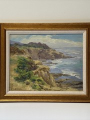 ANTIQUE CALIFORNIA BEACH PAINTING COASTAL IMPRESSIONIST CLIFFS SEASCAPE KEFFER