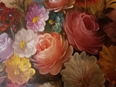 Beautiful Oil Painting Floral On Canvas Signed Roses Gold Frame P.H.Havens Nice