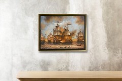 Hungryartist -Original Oil Painting of Colonial Battleship on Canvas 12×16