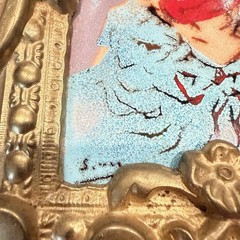 Vtg COA Art Enamel on Copper, Manor Signed, The Clown, Baroque Brass Gold Frame
