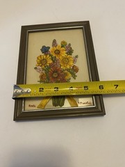 Vintage Framed Reverse Hand Painted Flowers on Glass Art with Butterfly