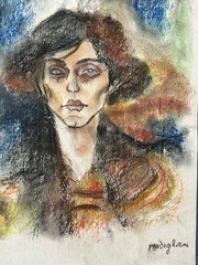 amedeo modigliani drawing and painting on old paper signed stamped vintage