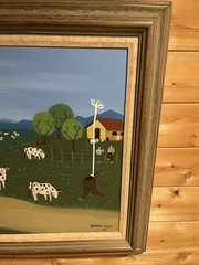 Incredible Folk Art Farm Ubiraci Pinto Oil Painting 1969 MCM Framed Brazilian