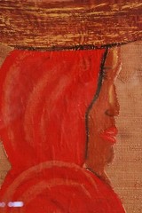 VINTAGE 19 1/4″ X 19 1/4″ NATIVE GIRL BASKET FABRIC and PAINT BAMBOO FRAME