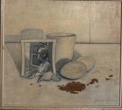 Joan Kerry British 1929-1996 Oil Still Life Self Portrait Painting coffee Beans