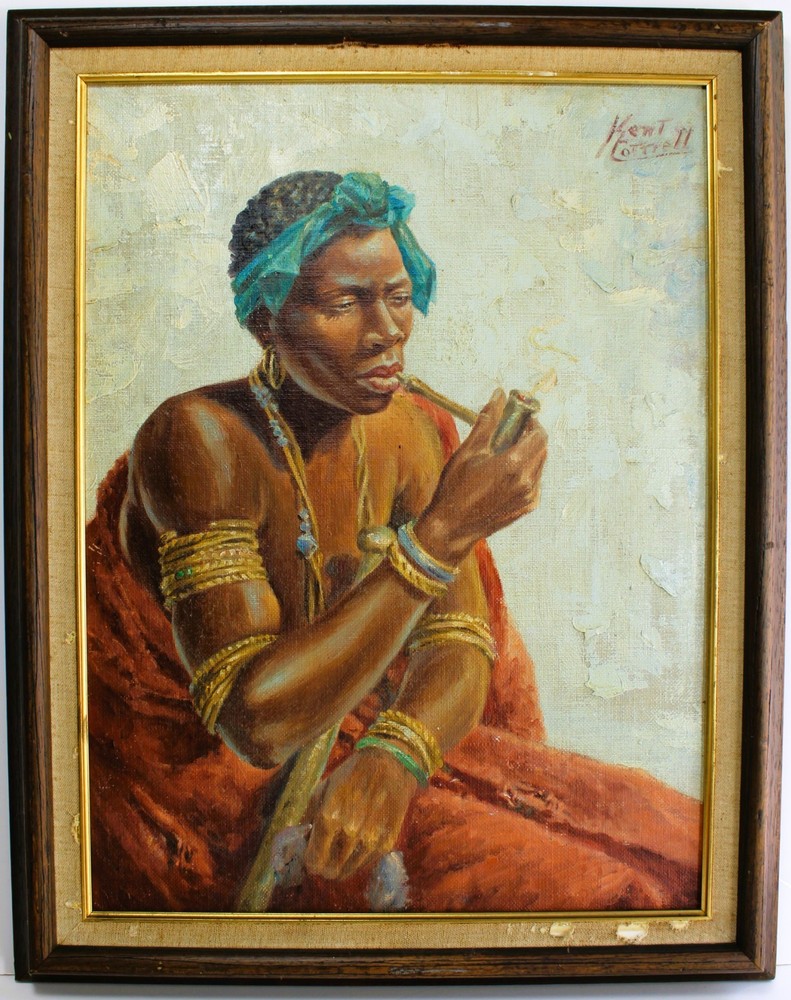 KENT COTTRELL 1887-? OIL PAINTING WOOD PANEL SIGNED LISTED SOUTH AFRICAN WOMAN