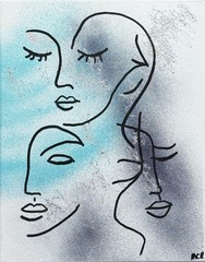 Original Signed Mixed Media Abstract Line Drawing Art Painting 11×14 OOAK