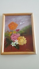 CANVAS BOARD OIL PAINTING PICTURE/WALL HANGING/ FLOWER SCENE WITH FRAME
