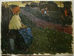Soviet Oil USSR Painting impressionism figure rural woman villager