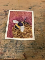 Aceo Original Painting Bee Flower Watercolor Signed Grace Rossi
