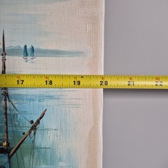 Vintage Original Signed Oil Painting of Harbor Scene Featuring a Fishing Boat