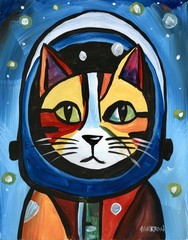 Atherton 11×14 Original Expressionism Acrylic Painting „Cosmo CAT“ hand signed