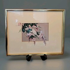 Silk Painting By John Cheng Cherry Blossom,Bird,Dove& Branch 10.5 ×8.5″