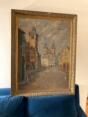 Large rare painting of PRAGUE Praha by Karel Hynek Tršický CZECH Czechoslovakia