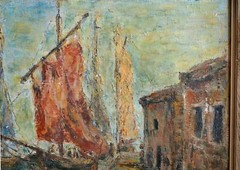 Antique Impressionist Oil Painting – Ships Docked at Port – Early 1900s?