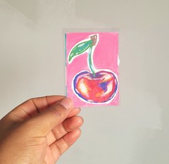 aceo original acrylic marker painting cherry #3/7 Art by Vill