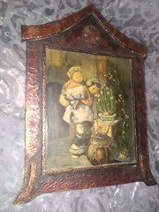BEST Antique Original Chinese Signed Engraved Print On Board, Rare Copper Frame