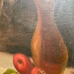 11″ x 14″ Vintage Oil Still life Painting of Pitcher 2 Apples Gold Frame Velvet